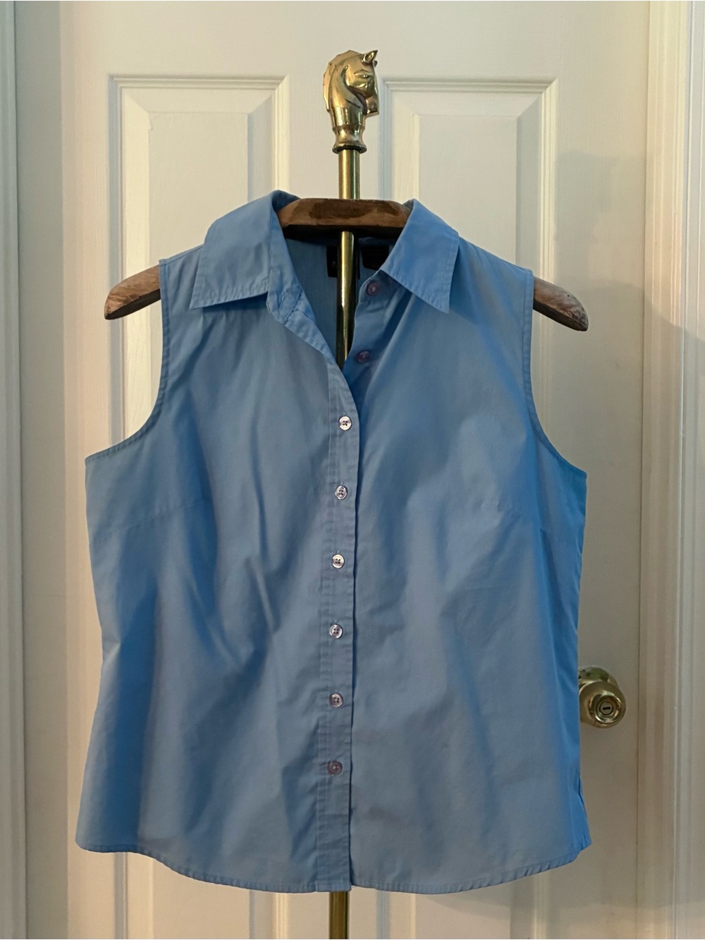 Vintage 90s Basic Editions Blue Sleeveless Button Front Blouse